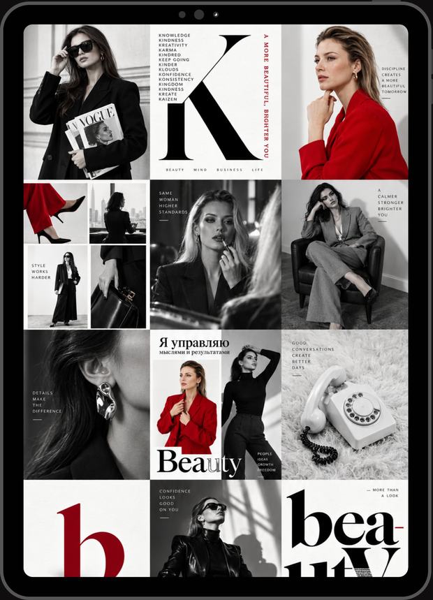 Beauty and Personal Brand content grid shown on a tablet
