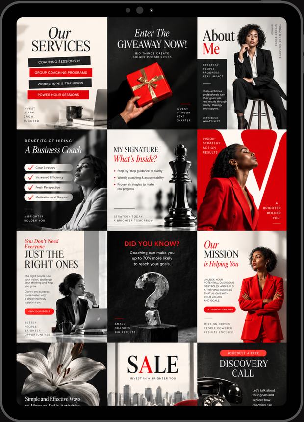 Business Coaching content grid shown on a tablet