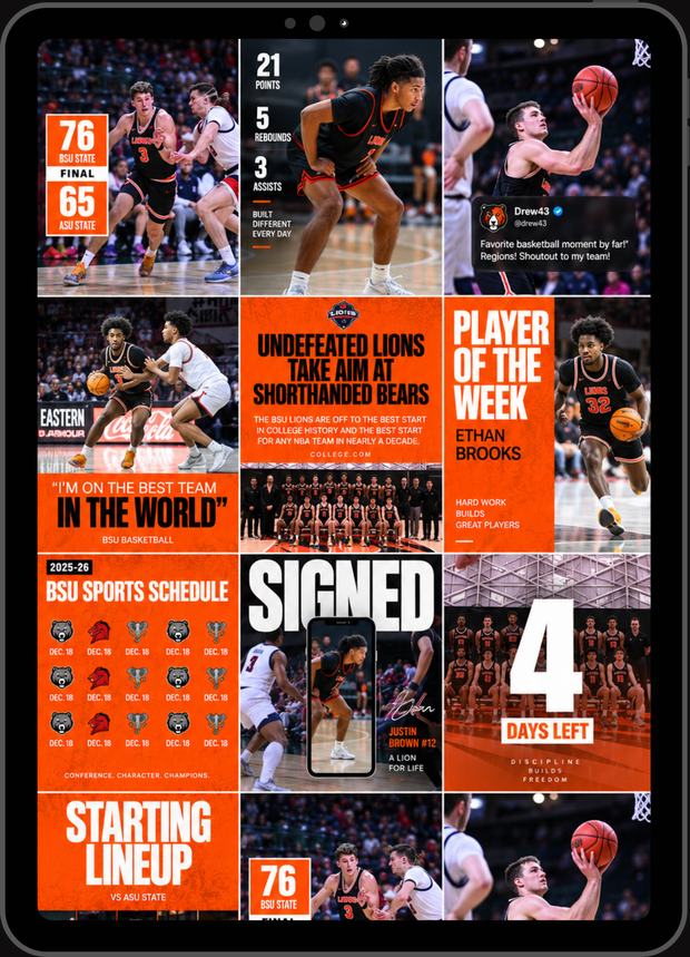 Sports and Team Media content grid shown on a tablet