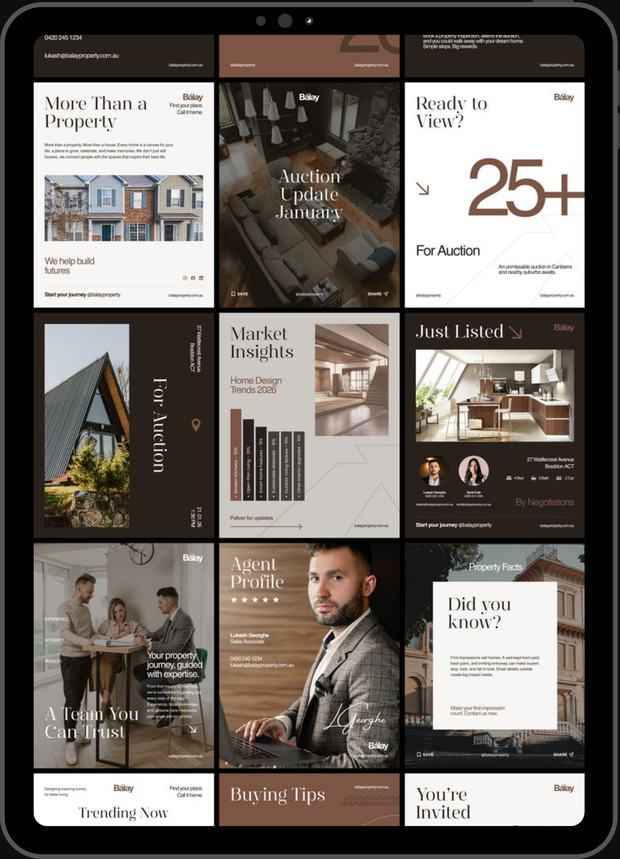 Property and Lifestyle content grid shown on a tablet