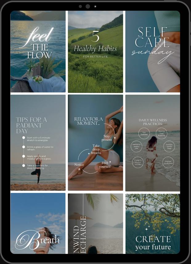 Wellness and Self Care content grid shown on a tablet